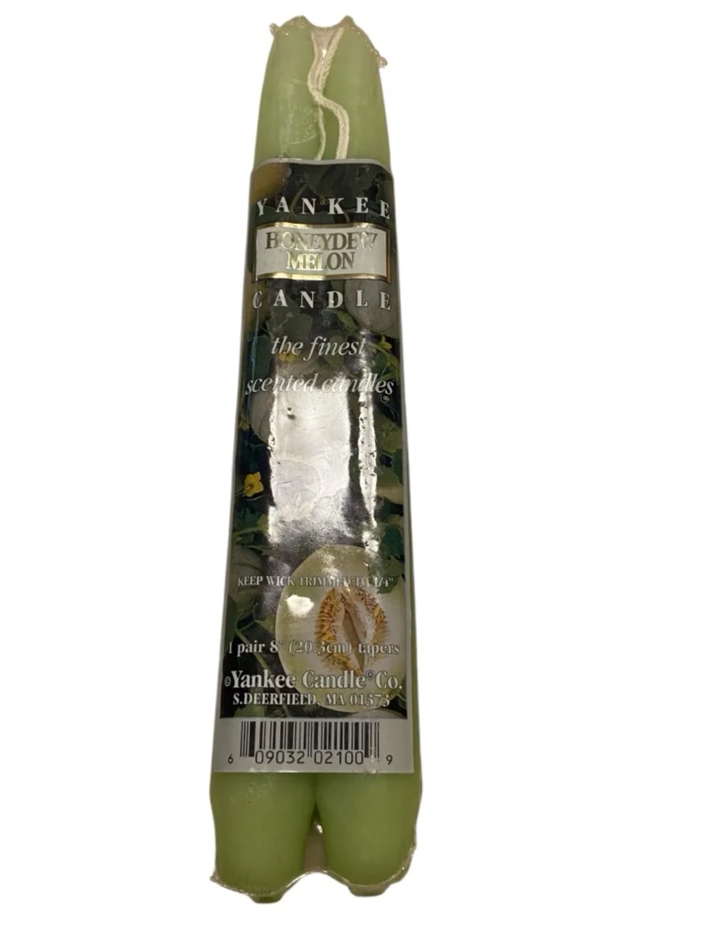 Yankee Candle Honeydew Melon Taper Candles Green 8” Rare Vintage Home Decor